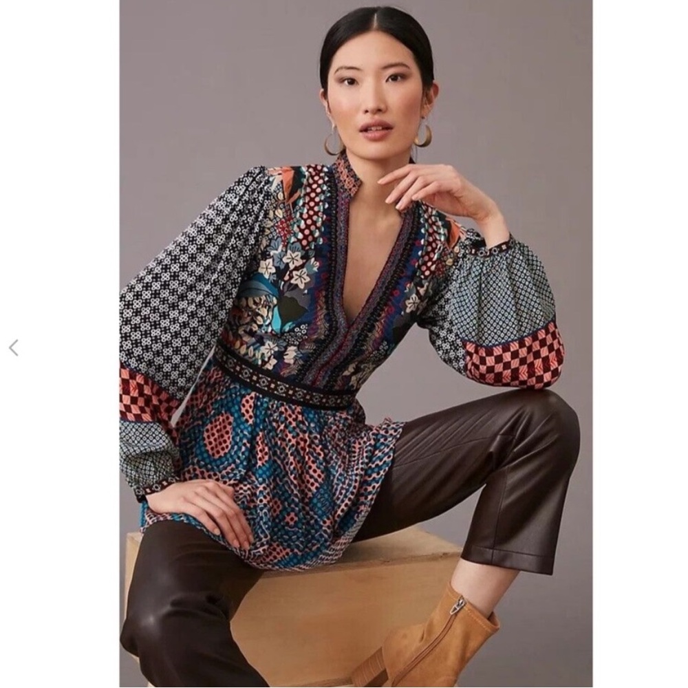NWOT $160 New Anthropologie Abstract Babydoll Blouse Bhanuni by Jyoti (M)